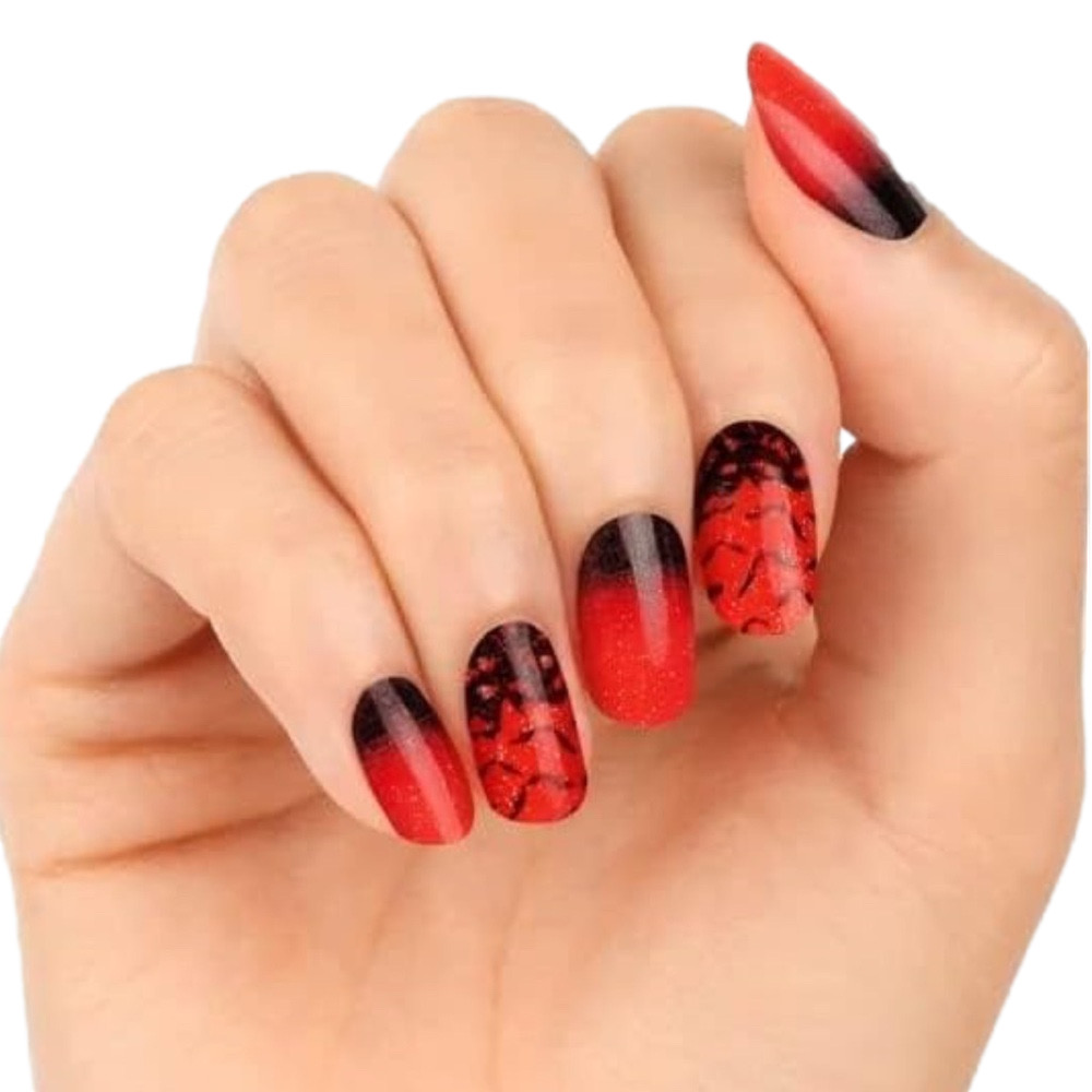 COLOR STREET Do Your Fang Red Black Glittery Bats Ombre Halloween Nail Strips